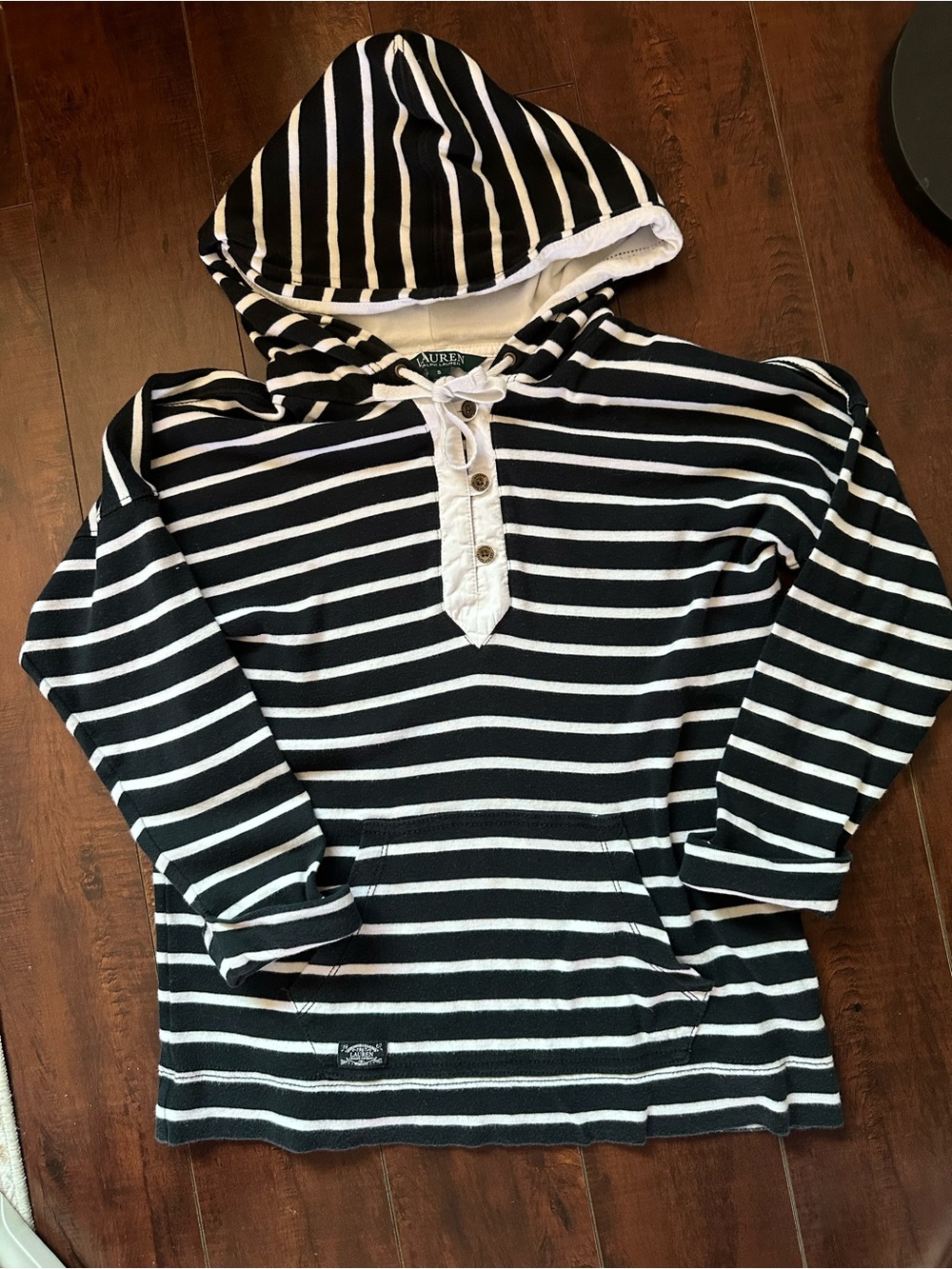 Ralph Lauren Black and White Striped Hooded Sweater